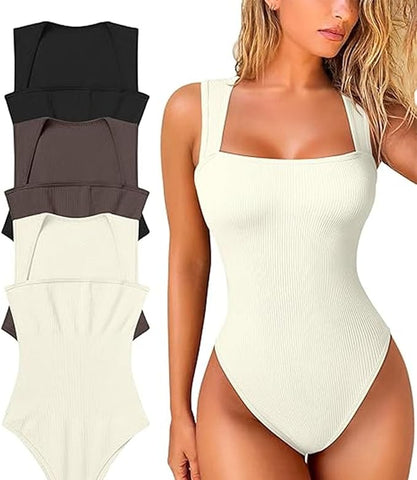 Body mujer sin manga con escote cuadrada beige S/M